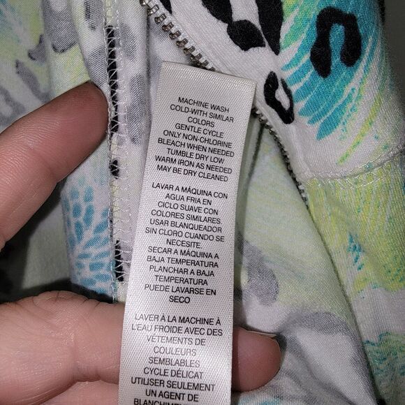 Weekends By Chicos Size 1 Medium Leopard Leaf Print Hooded Jacket Coastal Resort - Picture 7 of 8